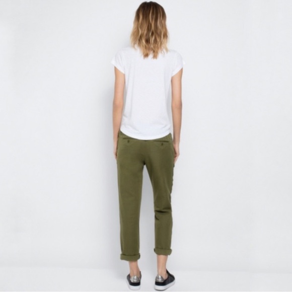 ZADIG & VOLTAIRE green yellow military side leg stripe Pomelo Linen Pants - Picture 3 of 14